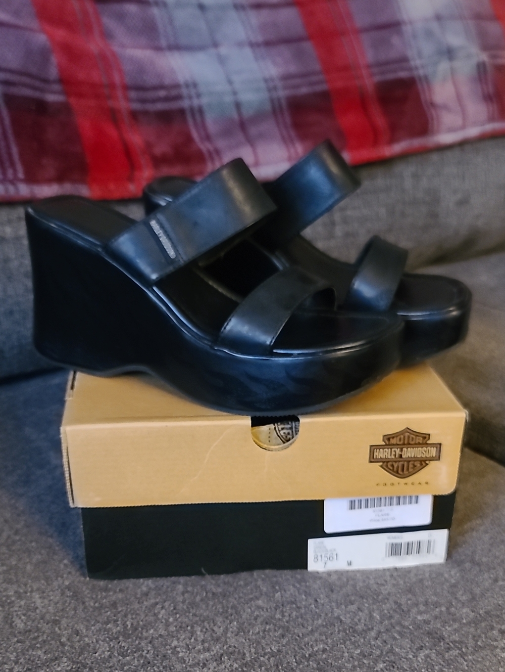 Harley-Davidson Black Platform Wedge Slide Sandals